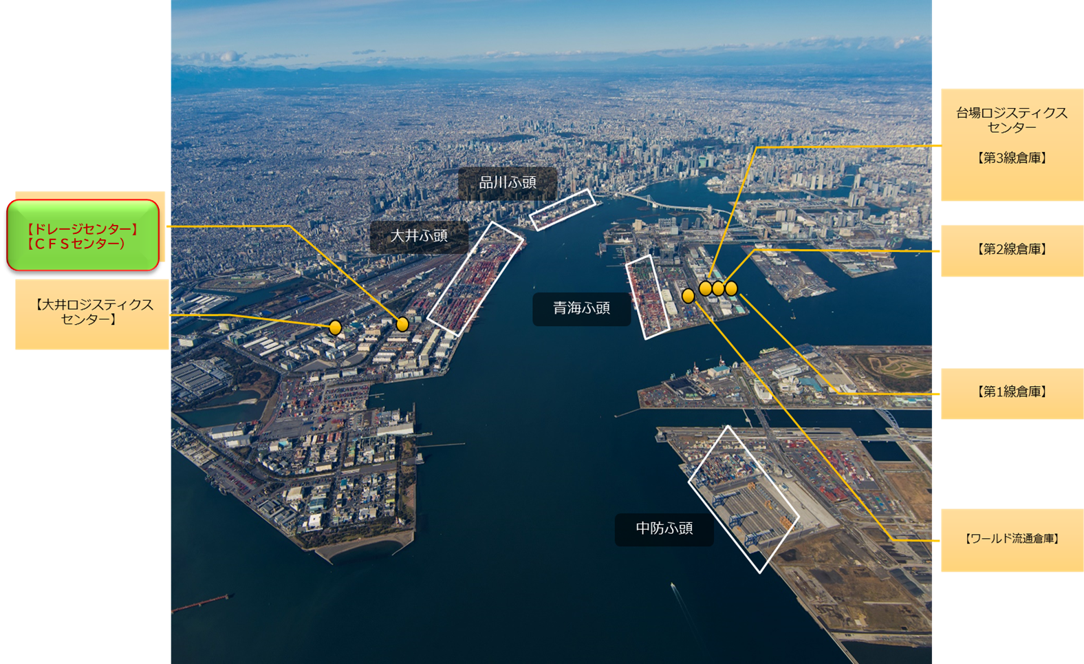東京湾に点在するシャーシ駐車場